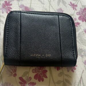 Olivia + Joy Black Leather Zip Wallet